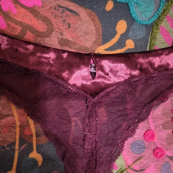 Victoria's Secret Velvet And Lace Bra And Thong Set in Deep Burgundy - Picture 9 of 12